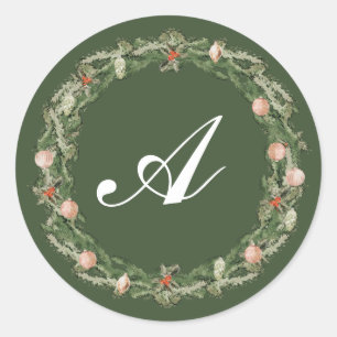 Sticker Rond Sceau d'enveloppe de monogramme floral de Noël cla