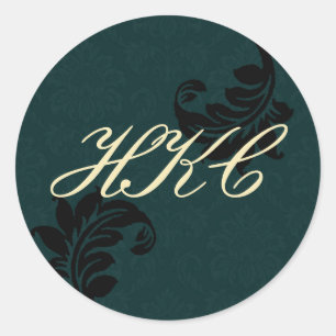 Sticker Rond Sceau d'enveloppe de monogramme noir et ivoire