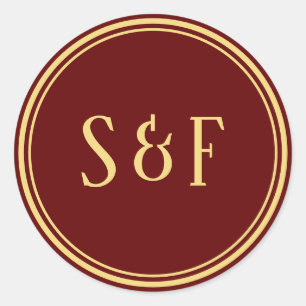 Sticker Rond Sceau d'enveloppe de monogramme rouge et or