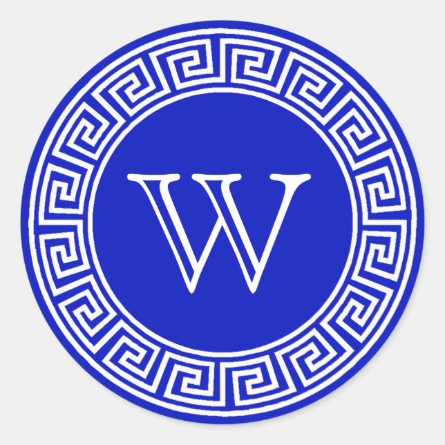 Sticker Rond Sceau d'enveloppe de monogramme royal bleu grec (Devant)
