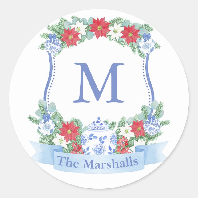 Sticker Rond Sceau d'enveloppe de monogramme traditionnel de No (Devant)