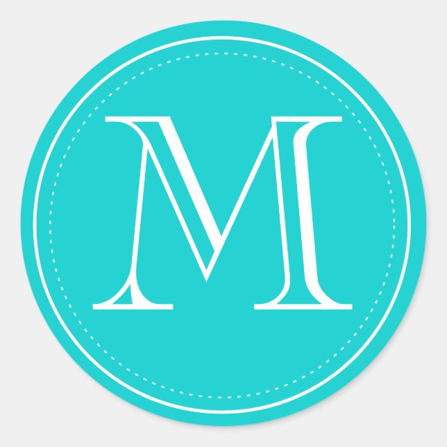 Sticker Rond Sceau d'enveloppe de monogramme turquoise par impr (Devant)