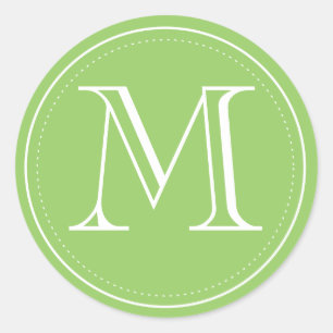 Sticker Rond Sceau d'enveloppe de monogramme vert par imprimés