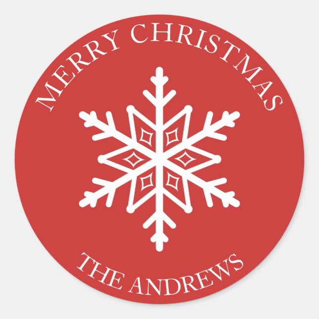 Sticker Rond Sceau d'enveloppe de Noël rouge et blanc de flocon (Devant)