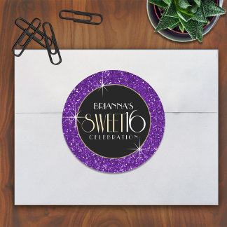 Sticker Rond Sceau d'enveloppe de Parties scintillant violet do
