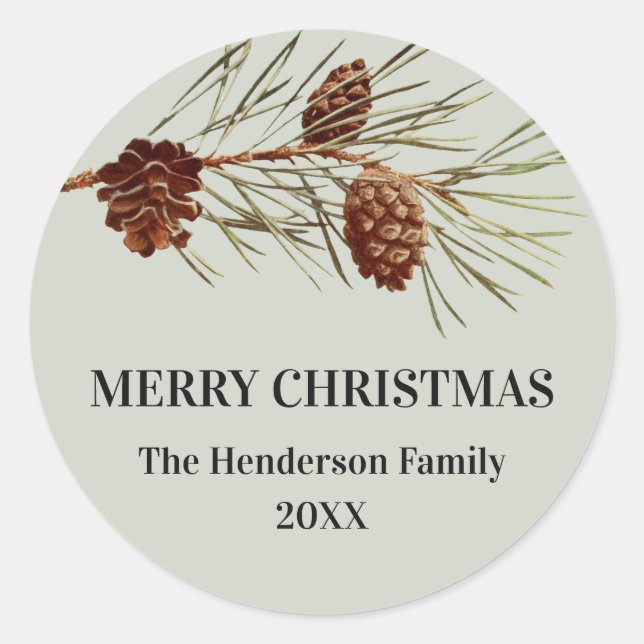 Sticker Rond Sceau d'enveloppe de Pinecone de vacances rustique (Devant)