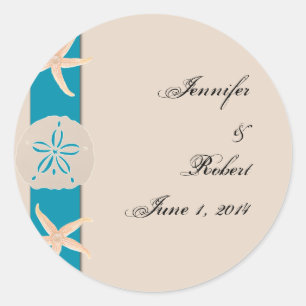 Sticker Rond Sceau d'enveloppe de poisson-étoile Brown et Turqu