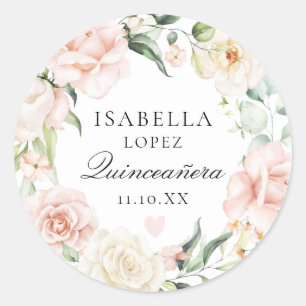 Sticker Rond Sceau d'enveloppe de Quinceanera rose pâle
