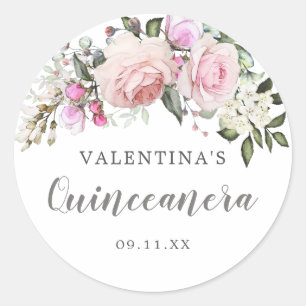 Sticker Rond Sceau d'enveloppe de Quinceanera rose rose pâle