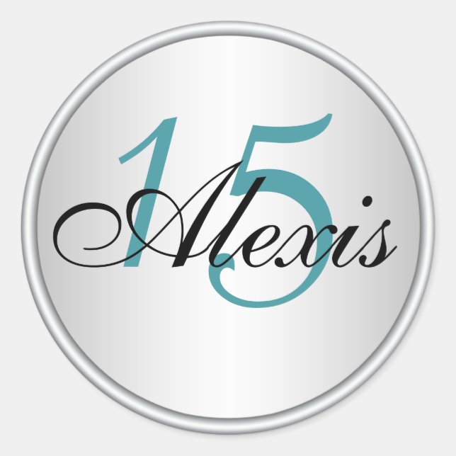 Sticker Rond Sceau d'enveloppe de Quinceanera turquoise, noir e (Devant)