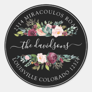 Sticker Rond Sceau d'enveloppe de retour d'adresse floral rose 