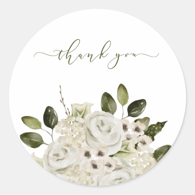 Sticker Rond Sceau d'enveloppe de rose blanche (Devant)