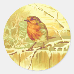 Sticker Rond Sceau d'enveloppe de rouge-gorge d'hiver