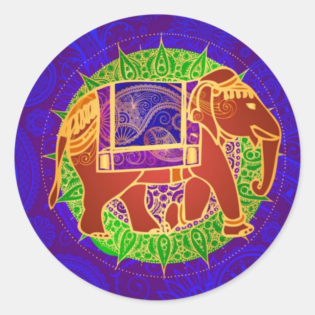 Sticker Rond Sceau d'enveloppe d'éléphants indiens (Devant)