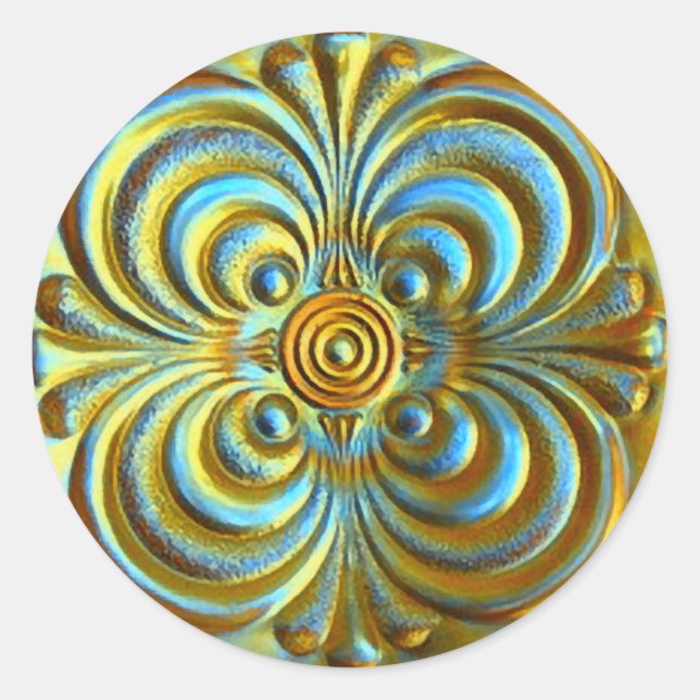 Sticker Rond Sceau d'enveloppe d'or et de bleu embouteillé (Devant)