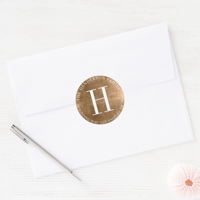 Sticker Rond Sceau d'enveloppe d'or vieilli Monogramme (Enveloppe)