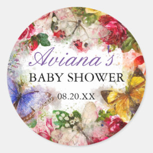 Sticker Rond Sceau d'enveloppe du Baby shower papillon