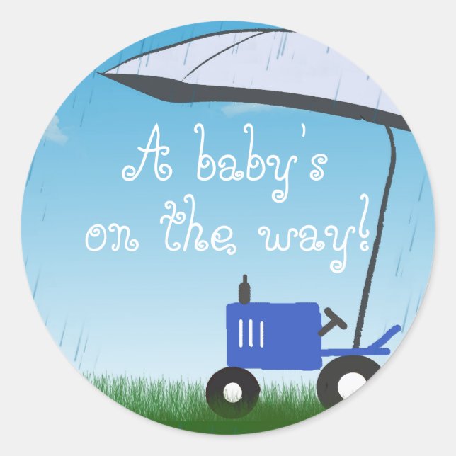 Sticker Rond Sceau d'enveloppe du Baby shower tracteur (Devant)