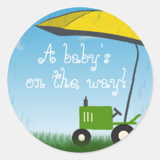 Sticker Rond Sceau d'enveloppe du Baby shower tracteur