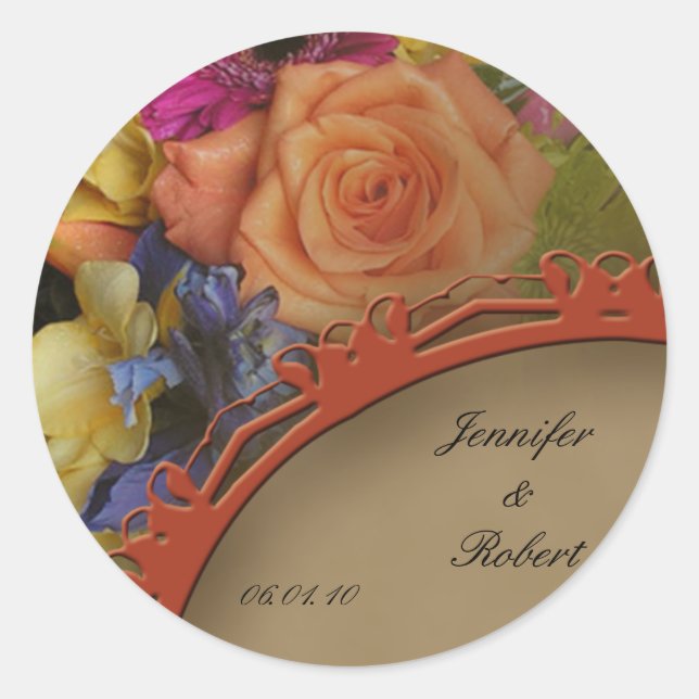 Sticker Rond Sceau d'enveloppe du bouquet de rose d'automne (Devant)