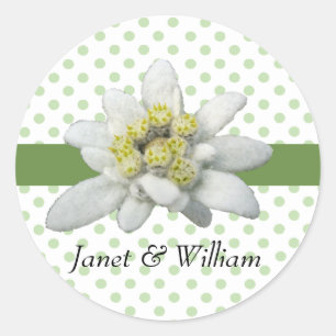 Sticker Rond Sceau d'enveloppe Edelweiss et Pois Mariage