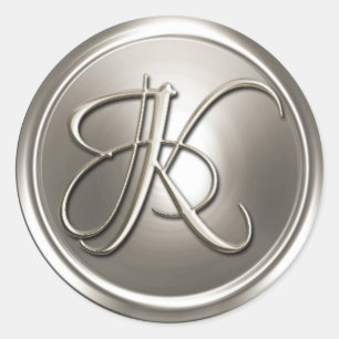 Sticker Rond Sceau d'enveloppe en argent Monogramme K