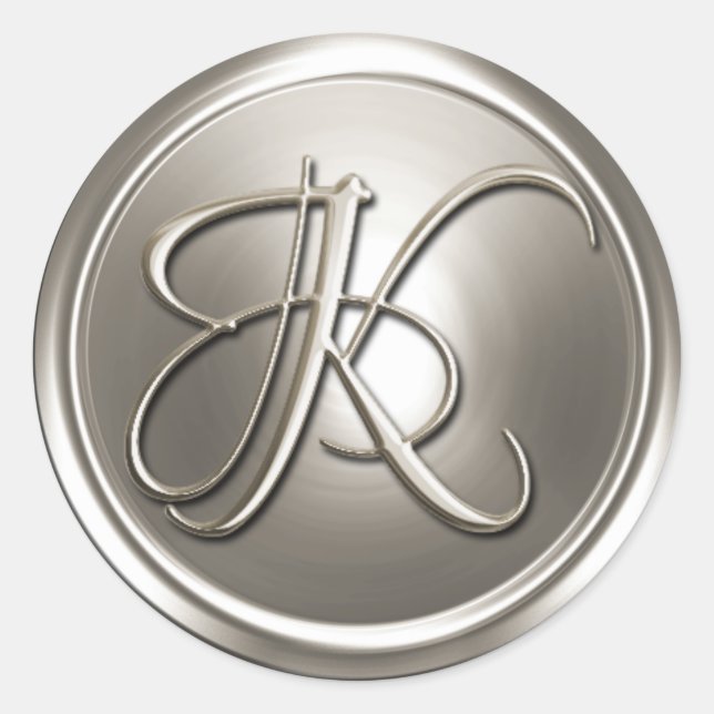 Sticker Rond Sceau d'enveloppe en argent Monogramme K (Devant)