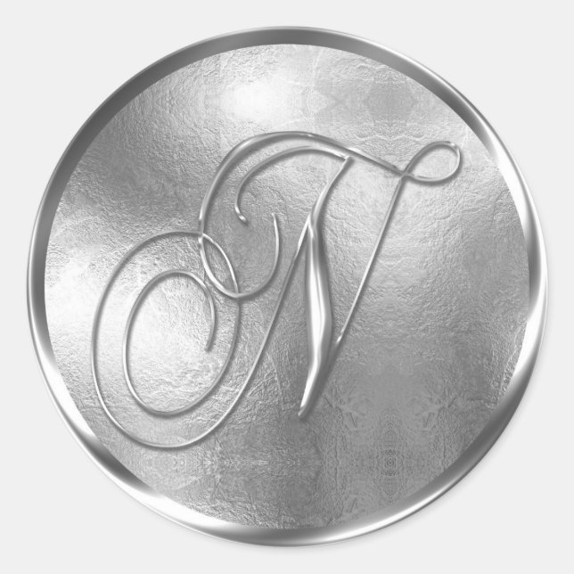 Sticker Rond Sceau d'enveloppe en argent non MÉTALLIQUE Monogra (Devant)