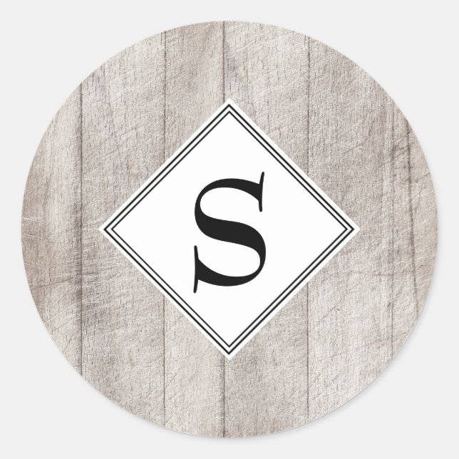 Sticker Rond Sceau d'enveloppe en bois gris rustique personnali (Devant)