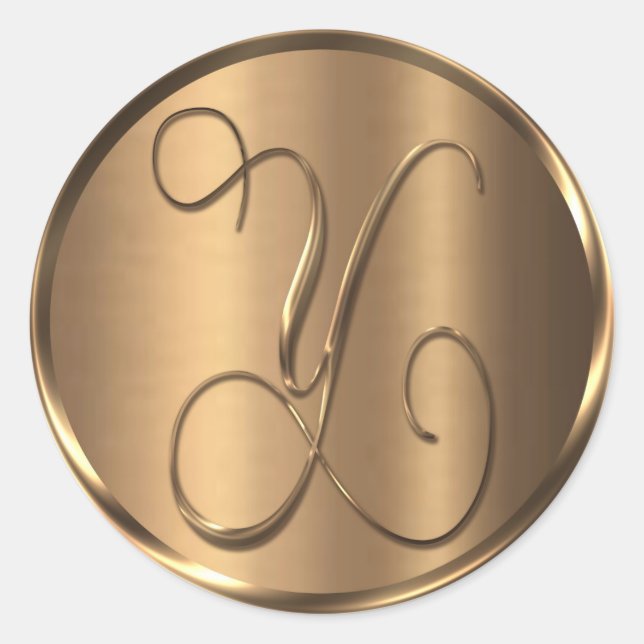 Sticker Rond Sceau d'enveloppe en bronze monogramme Y non MÉTAL (Devant)