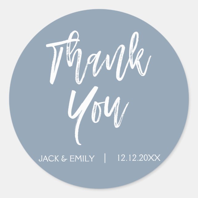 Sticker Rond Sceau d'enveloppe en Merci bleu poussiéreux (Devant)