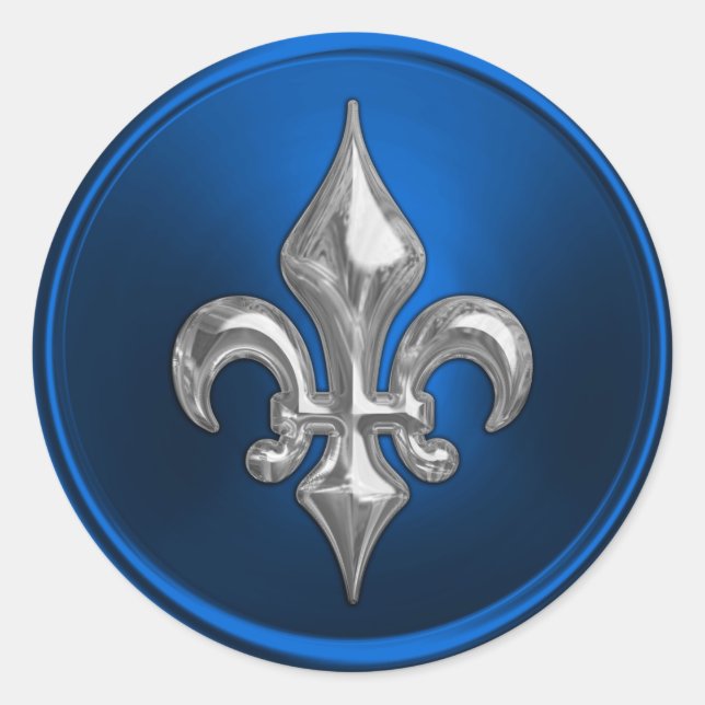 Sticker Rond Sceau d'enveloppe Fleur de Lis bleu et argent (Devant)