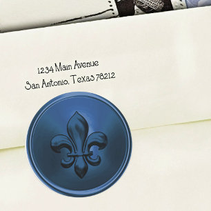 Sticker Rond Sceau d'enveloppe Fleur de Lis Bleue en relief