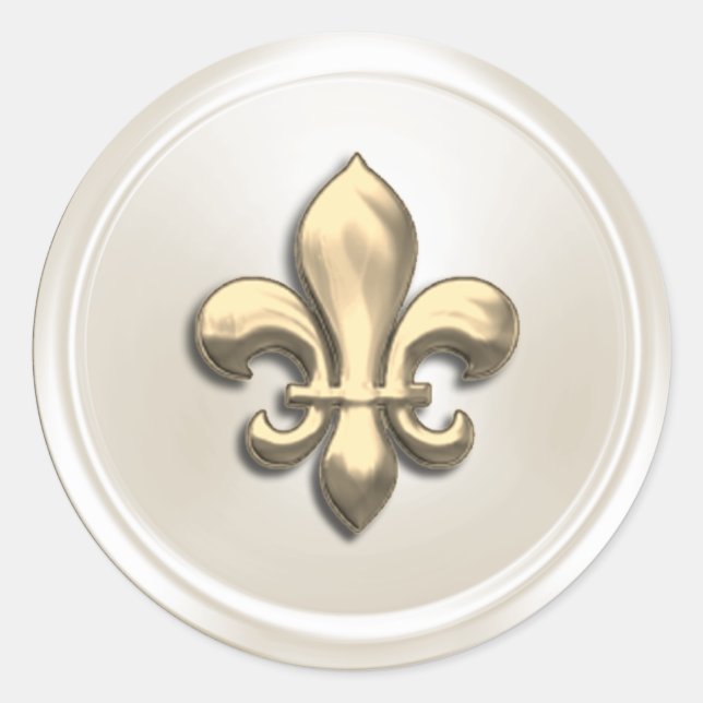 Sticker Rond Sceau d'enveloppe fleur de Lis ivoire et or (Devant)