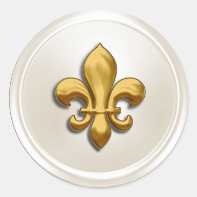 Sticker Rond Sceau d'enveloppe fleur de Lis ivoire et or (Devant)