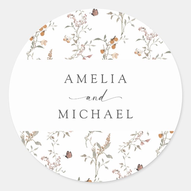 Sticker Rond Sceau d'enveloppe Fleur sauvage Boho (Devant)