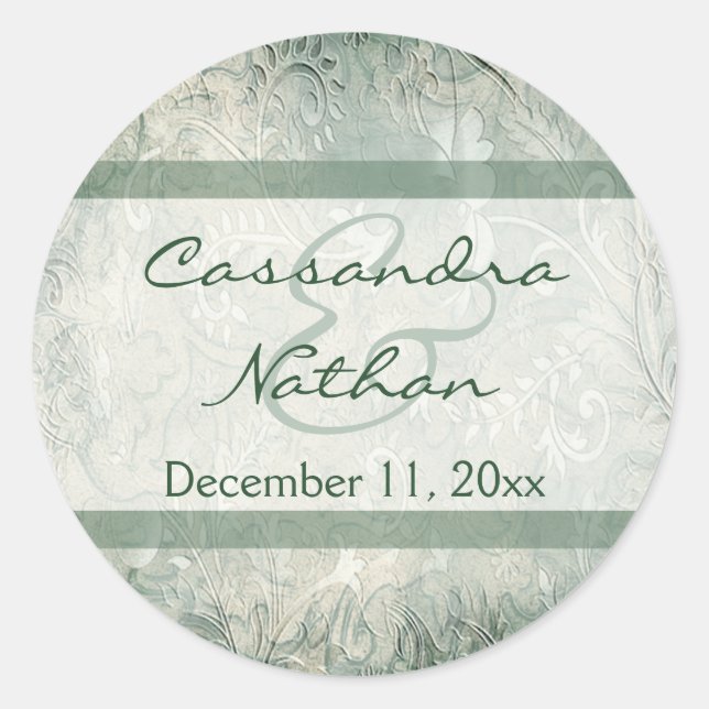 Sticker Rond Sceau d'enveloppe fleurie verte et ivoire (Devant)
