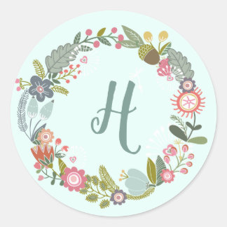 Sticker Rond Sceau d'enveloppe florale monogramme