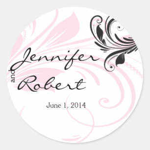 Sticker Rond Sceau d'enveloppe florale noire et rose foncé