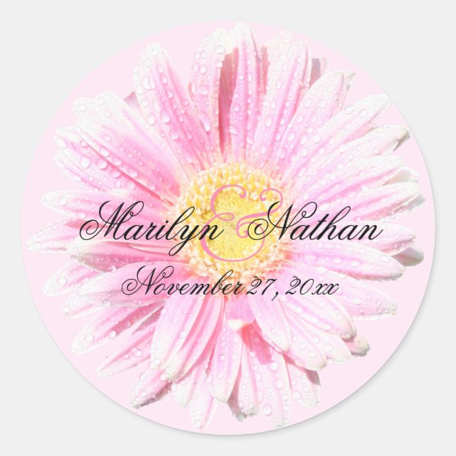 Sticker Rond Sceau d'enveloppe Gerbera rose (Devant)