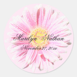 Sticker Rond Sceau d'enveloppe Gerbera rose
