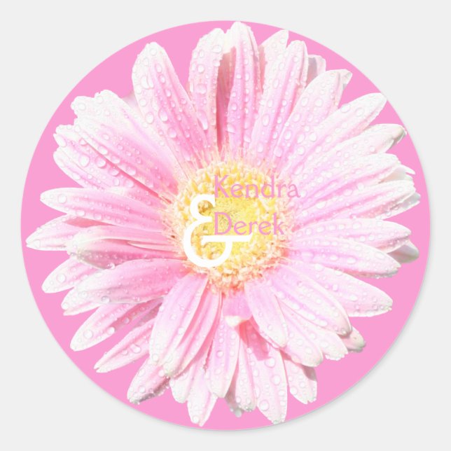 Sticker Rond Sceau d'enveloppe Gerbera rose (Arrière - plan fac (Devant)