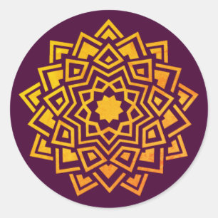 Sticker Rond Sceau d'enveloppe indien Mandala Or Prune Moderne