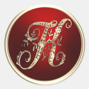 Sticker Rond Sceau d'enveloppe K Monogramme or et rouge