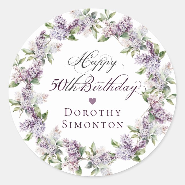 Sticker Rond Sceau d'enveloppe Lilac violet 50e anniversaire pe (Devant)