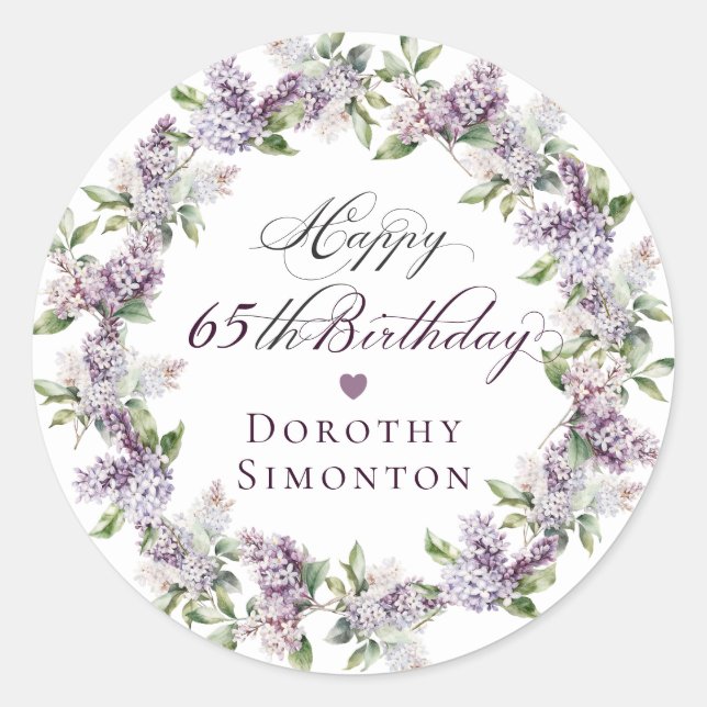 Sticker Rond Sceau d'enveloppe Lilac violet 65e anniversaire pe (Devant)