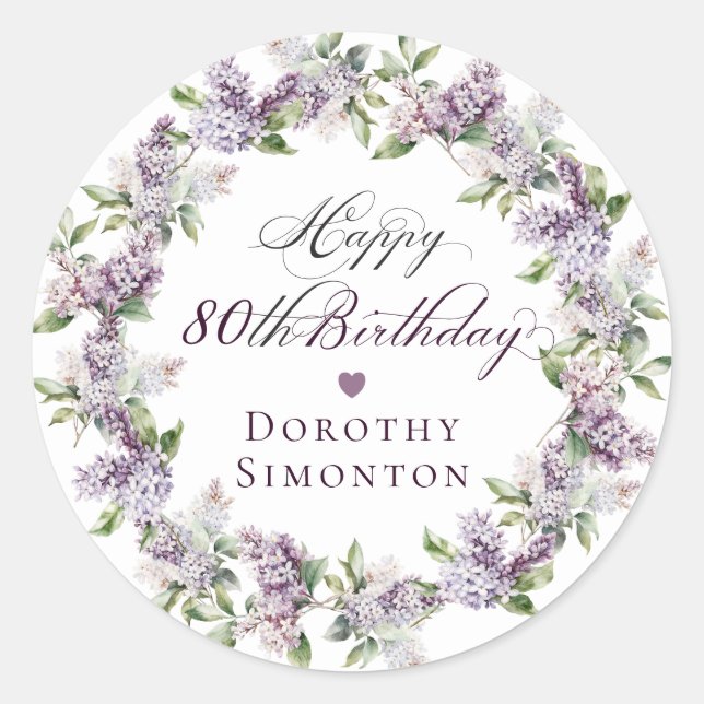 Sticker Rond Sceau d'enveloppe Lilac violet 80e anniversaire pe (Devant)