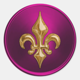 Sticker Rond Sceau d'enveloppe Magenta et Gold Fleur de Lis