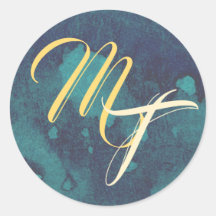 Sceau d'enveloppe Mariage bleu et or