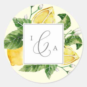 Sticker Rond Sceau d'enveloppe Mariage citron jaune moderne